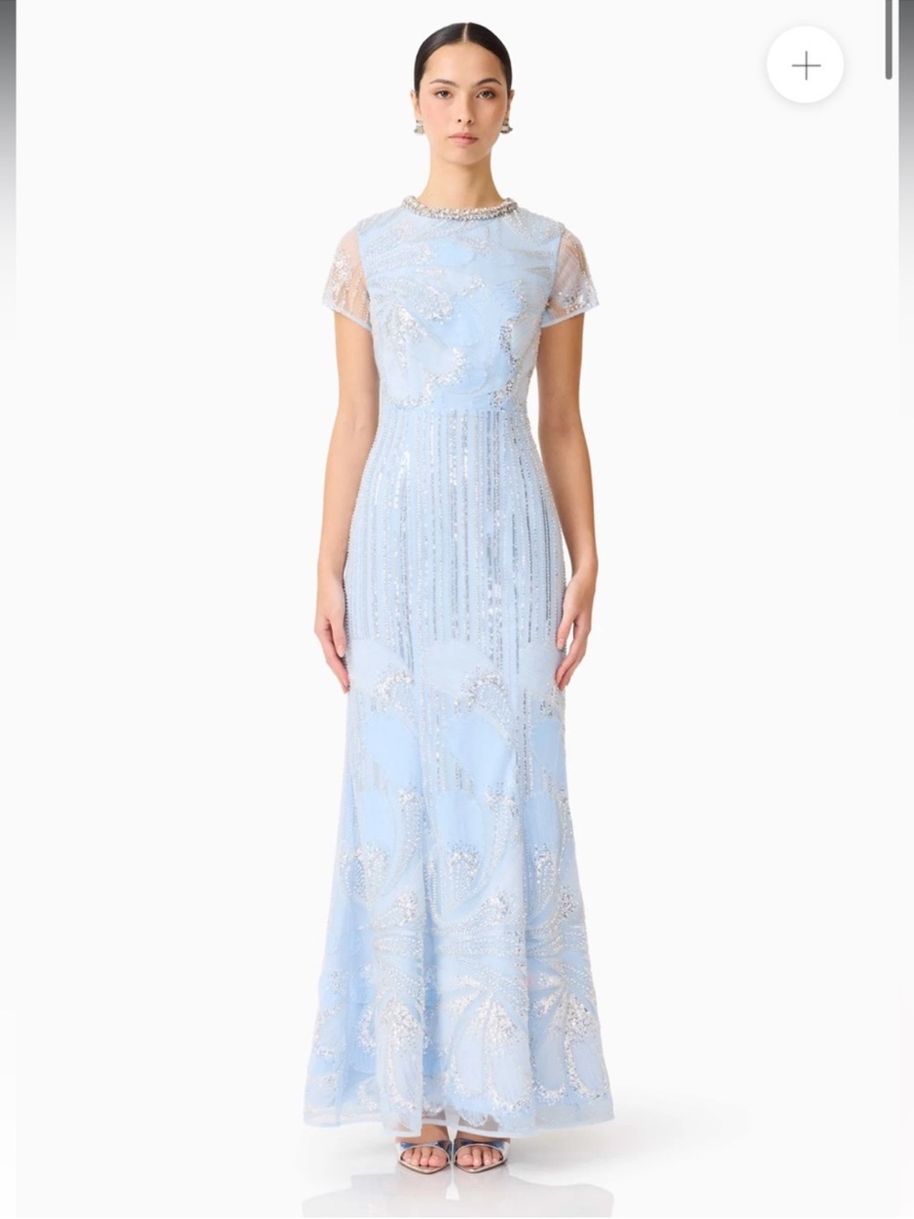 elliatt annabelle blue sequin beaded mesh embellished maxi gown dress size small